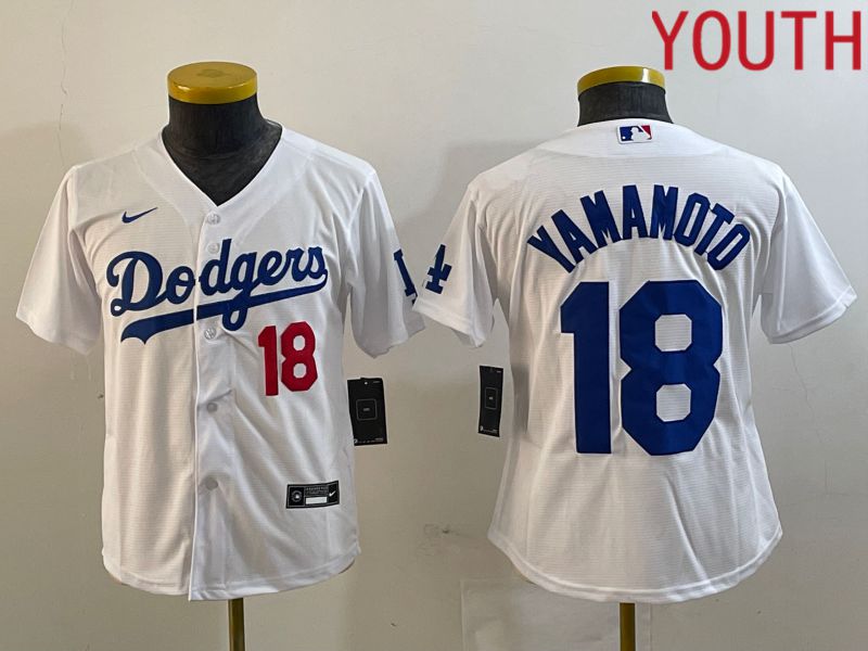 Youth Los Angeles Dodgers #18 Yamamoto White Nike Game MLB Jersey style 2->youth mlb jersey->Youth Jersey